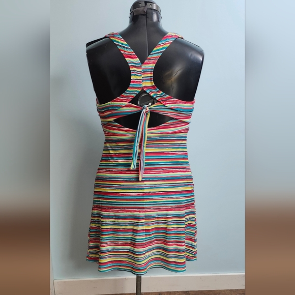 ATHLETA Colorful Candy Stripe Sweetheart Neck Stretch Nylon Mini Dress - Picture 5 of 8